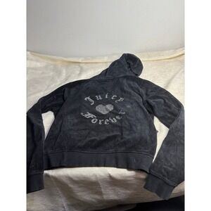 Juicy Couture x Forever 21 Black Velour Rhinestone Hooded Zip Up Jacket size M